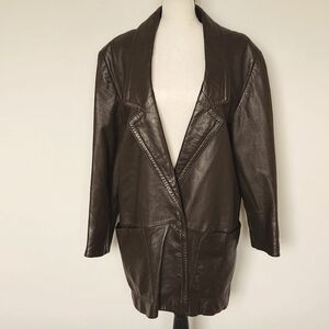 Leather Warehouse Soft Brown Leather Jacket Vintage Single Button Closure Sz 10